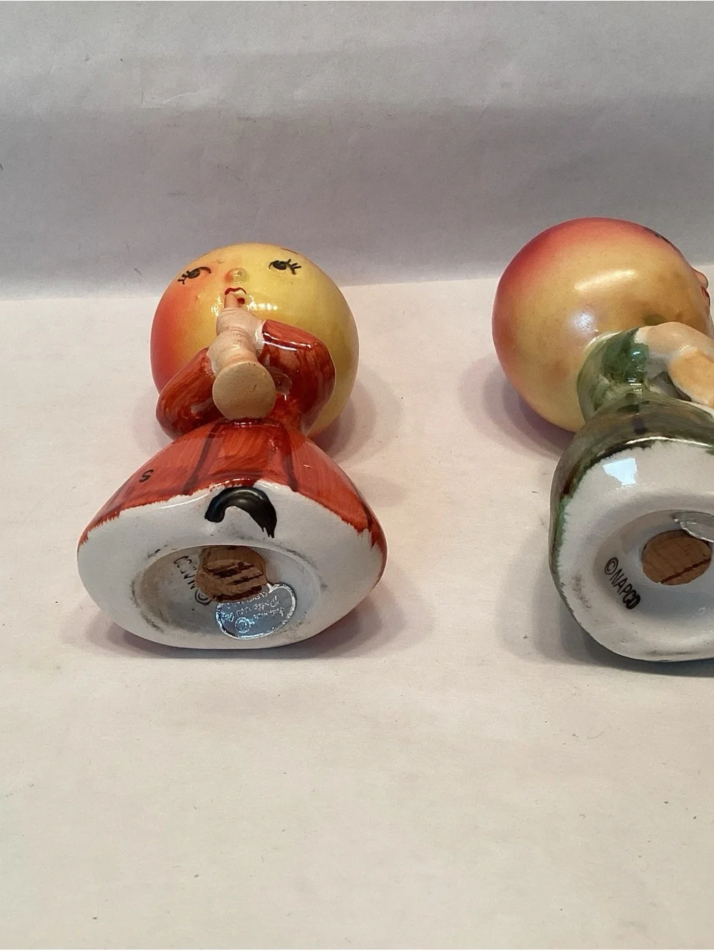 Vintage Anthropomorphic Apple & Pear Salt & Pepper NEW Old Stock Napco Japan 50s